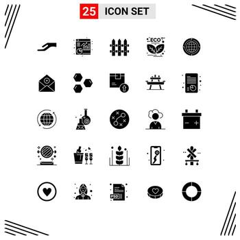 paquete de interfaz de usuario de 25 glifos sólidos básicos de conexión negocio jardín globo verde elementos de diseño vectorial editables vector