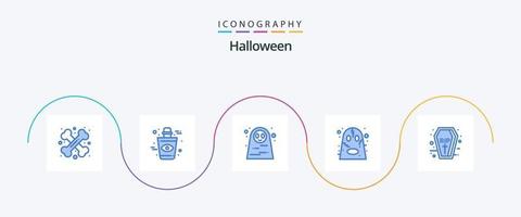 paquete de iconos de halloween azul 5 que incluye ataúd. Víspera de Todos los Santos. Víspera de Todos los Santos. fantasma. de miedo vector