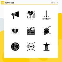 9 Universal Solid Glyphs Set for Web and Mobile Applications heart draw balloon graphic design Editable Vector Design Elements
