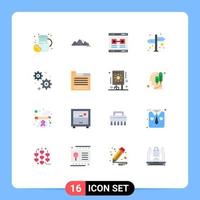 User Interface Pack of 16 Basic Flat Colors of gear setting navigation scene direction valentine Editable Pack of Creative Vector Design Elements