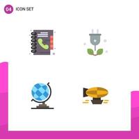 Modern Set of 4 Flat Icons Pictograph of book geography phone book green air Editable Vector Design Elements