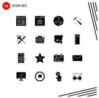 User Interface Pack of 16 Basic Solid Glyphs of satellite tool develop construction geography Editable Vector Design Elements