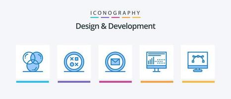 Design and Development Blue 5 Icon Pack Including programing. design. round. coding. online. Creative Icons Design vector