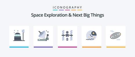 Space Exploration And Next Big Things Flat 5 Icon Pack Including giant. distant. satellite. space. platform. Creative Icons Design vector