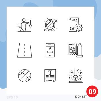 Set of 9 Modern UI Icons Symbols Signs for road lines decoration infrastructure management Editable Vector Design Elements
