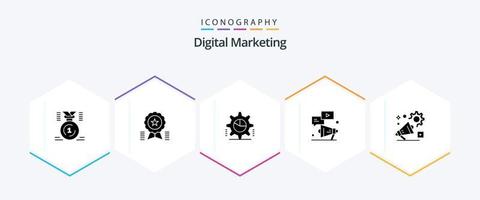 Digital Marketing 25 Glyph icon pack including youtube. megaphone. medal. statistics. pie graph vector