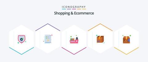 compras y comercio electrónico 25 paquete de iconos planos que incluye la entrega. Envío. envase. paquete. hora vector