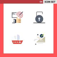 Pack of 4 Modern Flat Icons Signs and Symbols for Web Print Media such as target sail tumbs lock pad skiff Editable Vector Design Elements