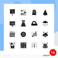 Group of 16 Modern Solid Glyphs Set for fruits food tree dessert hostel Editable Vector Design Elements