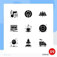 9 Universal Solid Glyph Signs Symbols of heart design forest web pines Editable Vector Design Elements