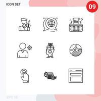 Set of 9 Modern UI Icons Symbols Signs for profile writer discussion typewriter keys Editable Vector Design Elements