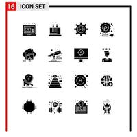 Set of 16 Modern UI Icons Symbols Signs for up upload cog power electricity Editable Vector Design Elements