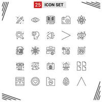 25 Universal Line Signs Symbols of atom communication mobile camera online learning Editable Vector Design Elements