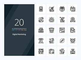 20 Digital Marketing Outline icon for presentation vector