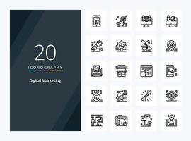 20 icono de esquema de marketing digital para presentación vector