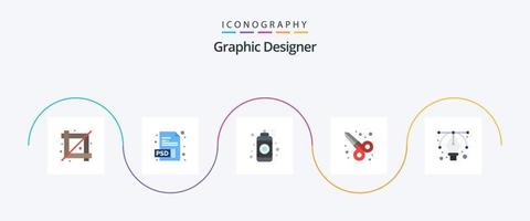 Paquete de 5 iconos planos de diseñador gráfico que incluye. gráfico. gráfico. diseño. herramienta de tijera vector