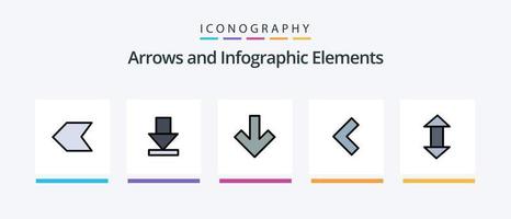 la línea de flecha llenó el paquete de 5 íconos que incluye . marcha atrás. hacia adelante. espalda. dirección. diseño de iconos creativos vector