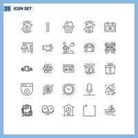 User Interface Pack of 25 Basic Lines of dollar calendar cart control sound Editable Vector Design Elements