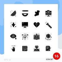 Modern Set of 16 Solid Glyphs Pictograph of full arrow world website page Editable Vector Design Elements