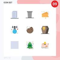 símbolos de iconos universales grupo de 9 colores planos modernos de postre horneado queso noticias que transmiten elementos de diseño de vectores editables