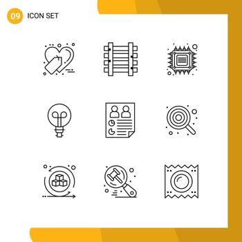 Pack of 9 creative Outlines of page design chip light tech Editable Vector Design Elements