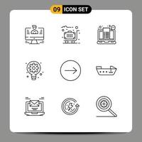 Group of 9 Outlines Signs and Symbols for gear process case creative shopping Editable Vector Design Elements