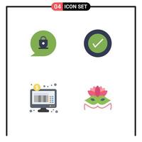 Pack of 4 creative Flat Icons of chat internet banking layout wireframe carnival mask Editable Vector Design Elements