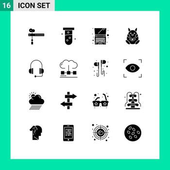 conjunto de 16 iconos de interfaz de usuario modernos signos de símbolos para auriculares de soporte computadora feliz pascua elementos de diseño vectorial editables vector