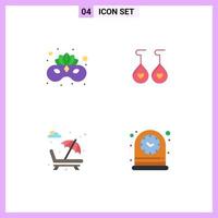 conjunto de pictogramas de 4 iconos planos simples de carnaval parque mascarilla corazón día de san valentín elementos de diseño vectorial editables vector