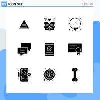 Modern Set of 9 Solid Glyphs Pictograph of e group bracelet discuss chat Editable Vector Design Elements