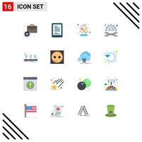 Pictogram Set of 16 Simple Flat Colors of amplifier repair coffee mechanic shop Editable Pack of Creative Vector Design Elements