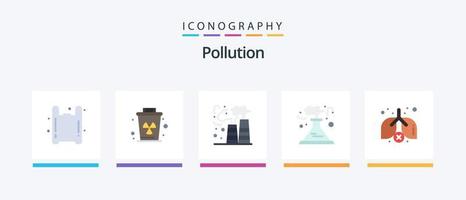 Pollution Flat 5 Icon Pack Including pollution. smoke. factory. production. factory. Creative Icons Design vector