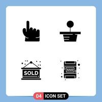 conjunto moderno de 4 pictogramas de glifos sólidos de dedo vendido signo toque naturaleza tarjeta elementos de diseño vectorial editables vector