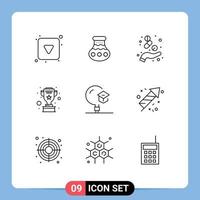 Mobile Interface Outline Set of 9 Pictograms of star cup festival award health Editable Vector Design Elements