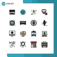 Universal Icon Symbols Group of 16 Modern Flat Color Filled Lines of decoration beat link heart medical Editable Creative Vector Design Elements