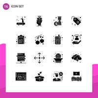 16 Universal Solid Glyphs Set for Web and Mobile Applications check list sign head add medical Editable Vector Design Elements