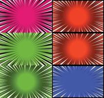 Comic book colorful frames background with halftone rays radial and dotted effects pop art style vector