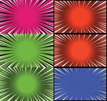 Comic book colorful frames background with halftone rays radial and dotted effects pop art style vector