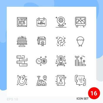 Set of 16 Modern UI Icons Symbols Signs for decoration photo celebration frame setting Editable Vector Design Elements
