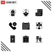 Set of 9 Modern UI Icons Symbols Signs for calendar phone card mobile call Editable Vector Design Elements