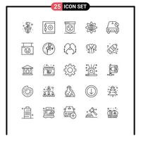 25 User Interface Line Pack of modern Signs and Symbols of car gear board internet global Editable Vector Design Elements