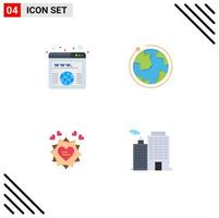 conjunto de pictogramas de 4 iconos planos simples de tarjeta de dirección en todo el mundo corazón de internet elementos de diseño vectorial editables vector