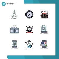 Set of 9 Modern UI Icons Symbols Signs for alarm photo watch capture camera Editable Vector Design Elements