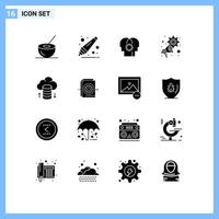 16 Universal Solid Glyph Signs Symbols of cloud network settings brain megaphone advertising Editable Vector Design Elements