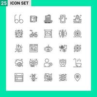 Pack of 25 Modern Lines Signs and Symbols for Web Print Media such as huawei smart phone sketch phone city Editable Vector Design Elements