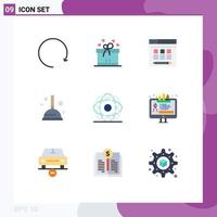 Universal Icon Symbols Group of 9 Modern Flat Colors of design orbit hosting molecule atom Editable Vector Design Elements