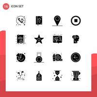 16 User Interface Solid Glyph Pack of modern Signs and Symbols of film degree gps certificate multimedia Editable Vector Design Elements