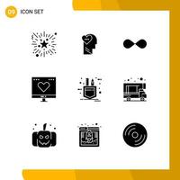 Universal Icon Symbols Group of 9 Modern Solid Glyphs of money like infinite coin finance currency Editable Vector Design Elements