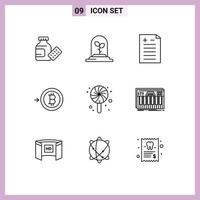 Set of 9 Modern UI Icons Symbols Signs for keys controller test candy birthday Editable Vector Design Elements