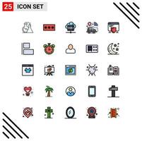 User Interface Pack of 25 Basic Filled line Flat Colors of seo vehicle pin smart car gps location Editable Vector Design Elements